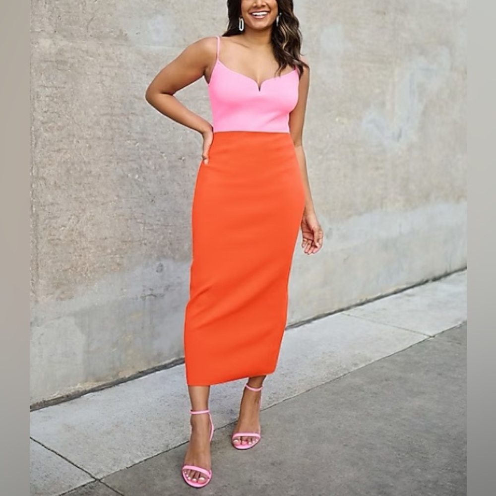 Express Body Contour V-Wire Color Block Sweater Midi Dress